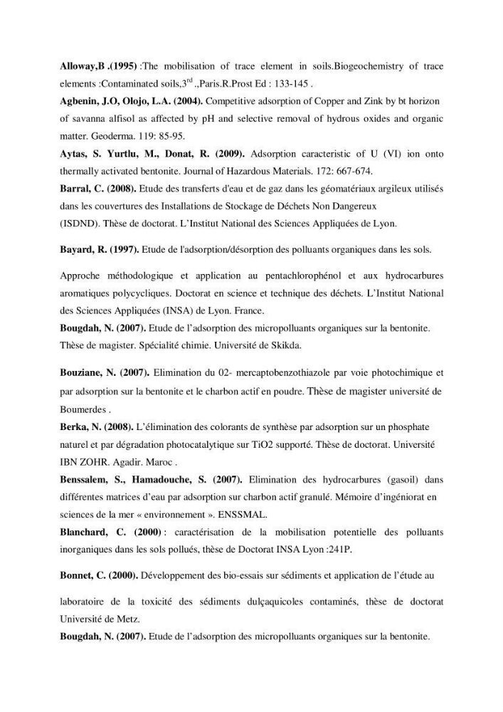 Elimination des métaux traces dans l\'eau par adsorption sur les matériaux argileux