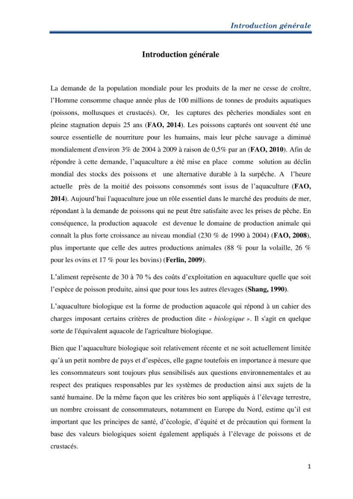 Contribution au rationnement alimentaire du loup de mer Dicentrachus labrax (Linnaeus, 1758) Cas de l’élevage biologique de la station Provence Aquaculture (Marseille _ France):