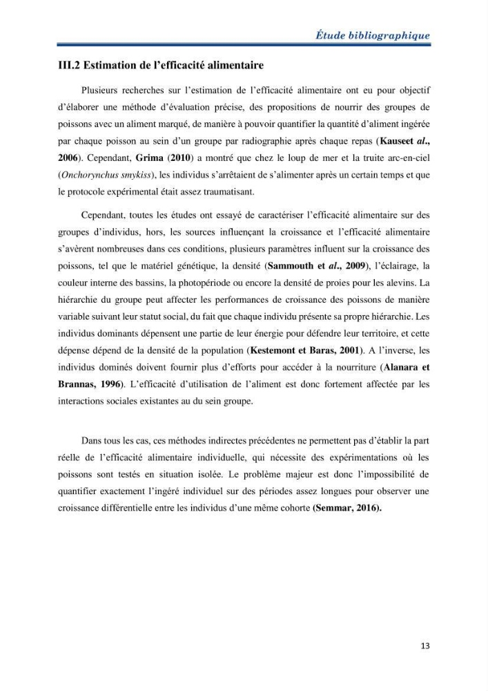 Contribution au rationnement alimentaire du loup de mer Dicentrachus labrax (Linnaeus, 1758) Cas de l’élevage biologique de la station Provence Aquaculture (Marseille _ France):