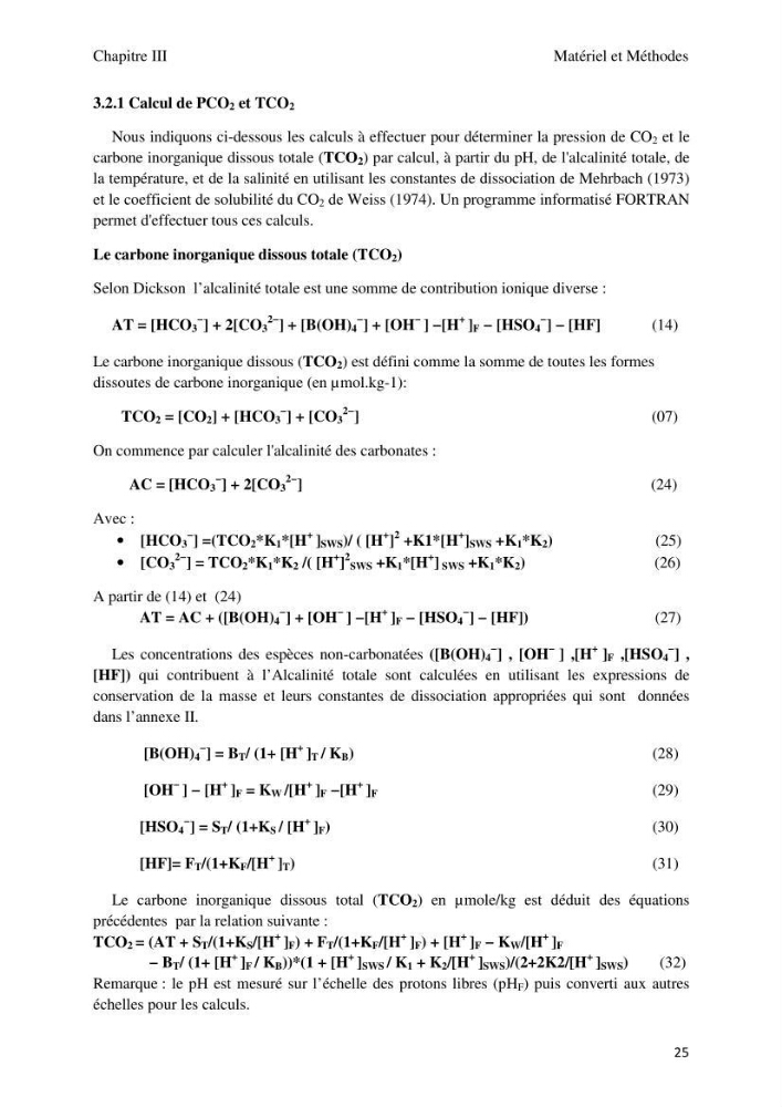 Etude des paramètres du système des carbonates dans le bassin Algérien