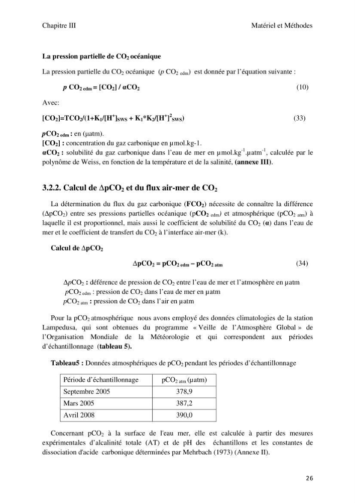 Etude des paramètres du système des carbonates dans le bassin Algérien