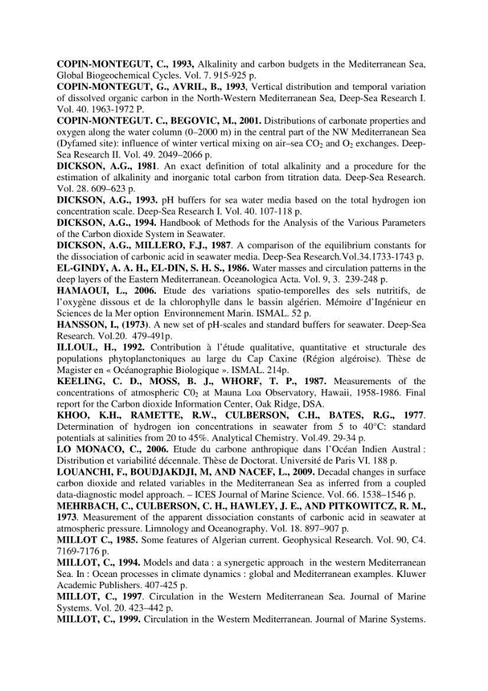 Etude des paramètres du système des carbonates dans le bassin Algérien