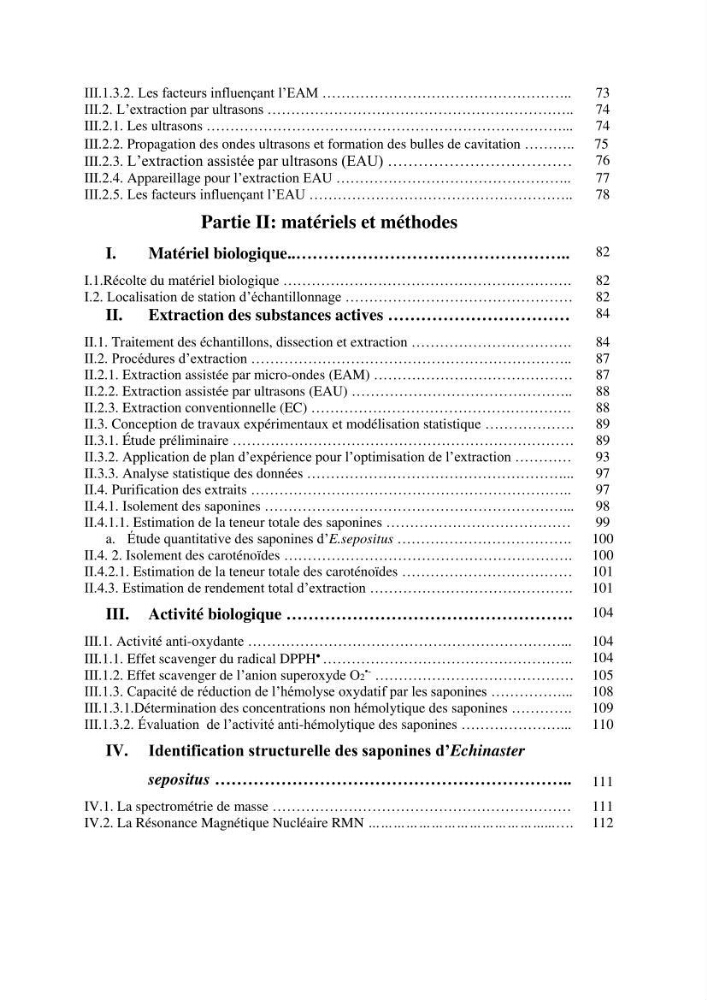 Optimisation des conditions d’extraction par micro-ondes et ultrasons des saponines et des caroténoïdes de deux Échinodermes Astéroidea de la marge algérienne (Echinaster sepositus et Ophidiaster ophidianus) et étude de leurs activités biologiques