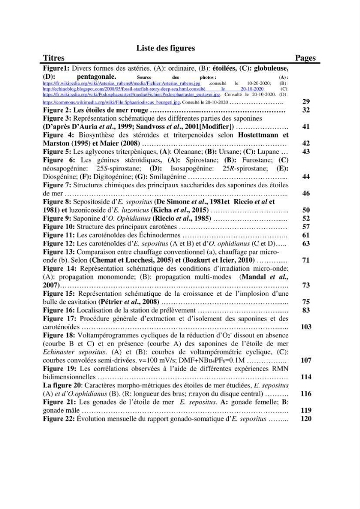 Optimisation des conditions d’extraction par micro-ondes et ultrasons des saponines et des caroténoïdes de deux Échinodermes Astéroidea de la marge algérienne (Echinaster sepositus et Ophidiaster ophidianus) et étude de leurs activités biologiques