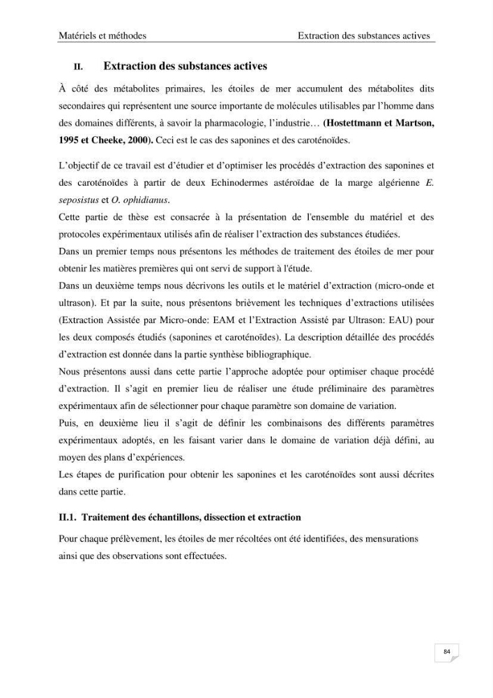 Optimisation des conditions d’extraction par micro-ondes et ultrasons des saponines et des caroténoïdes de deux Échinodermes Astéroidea de la marge algérienne (Echinaster sepositus et Ophidiaster ophidianus) et étude de leurs activités biologiques