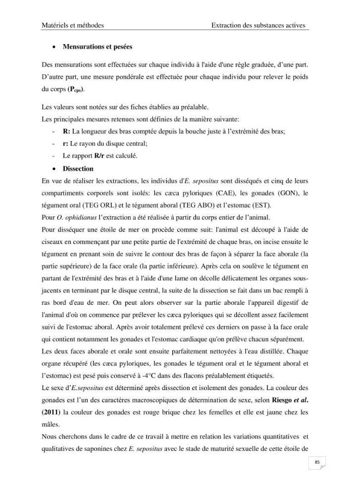 Optimisation des conditions d’extraction par micro-ondes et ultrasons des saponines et des caroténoïdes de deux Échinodermes Astéroidea de la marge algérienne (Echinaster sepositus et Ophidiaster ophidianus) et étude de leurs activités biologiques