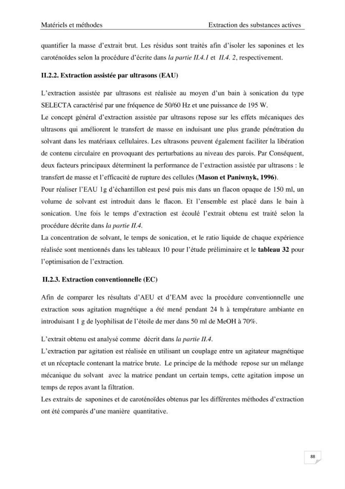 Optimisation des conditions d’extraction par micro-ondes et ultrasons des saponines et des caroténoïdes de deux Échinodermes Astéroidea de la marge algérienne (Echinaster sepositus et Ophidiaster ophidianus) et étude de leurs activités biologiques