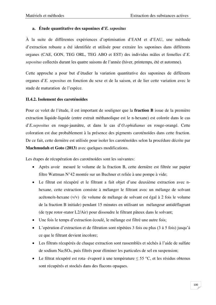 Optimisation des conditions d’extraction par micro-ondes et ultrasons des saponines et des caroténoïdes de deux Échinodermes Astéroidea de la marge algérienne (Echinaster sepositus et Ophidiaster ophidianus) et étude de leurs activités biologiques