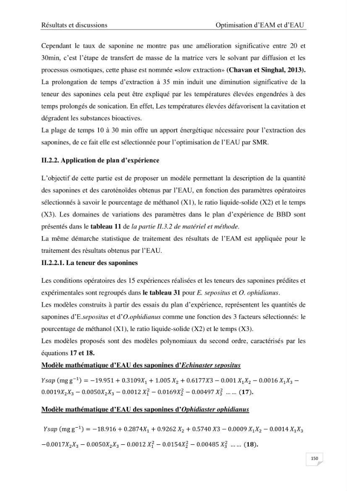 Optimisation des conditions d’extraction par micro-ondes et ultrasons des saponines et des caroténoïdes de deux Échinodermes Astéroidea de la marge algérienne (Echinaster sepositus et Ophidiaster ophidianus) et étude de leurs activités biologiques