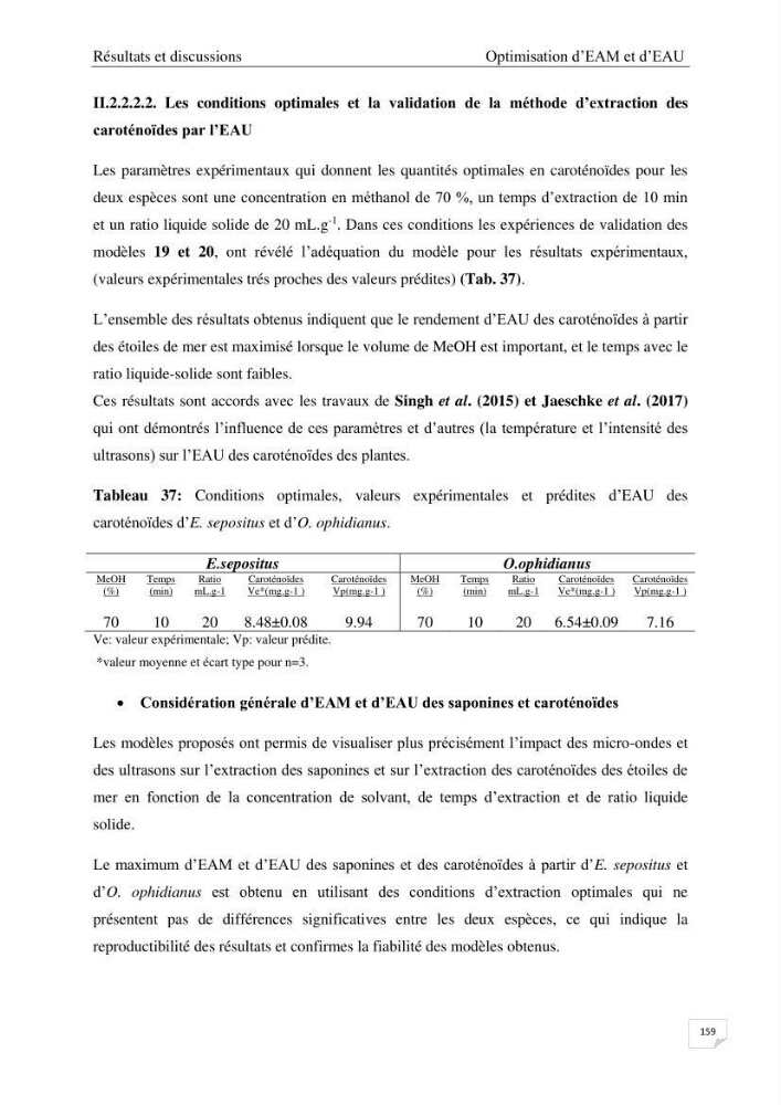 Optimisation des conditions d’extraction par micro-ondes et ultrasons des saponines et des caroténoïdes de deux Échinodermes Astéroidea de la marge algérienne (Echinaster sepositus et Ophidiaster ophidianus) et étude de leurs activités biologiques