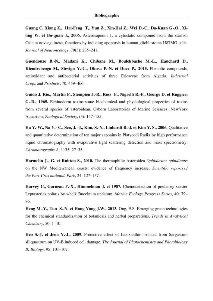 Optimisation des conditions d’extraction par micro-ondes et ultrasons des saponines et des caroténoïdes de deux Échinodermes Astéroidea de la marge algérienne (Echinaster sepositus et Ophidiaster ophidianus) et étude de leurs activités biologiques