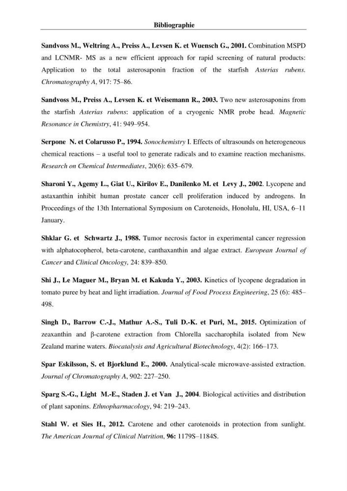 Optimisation des conditions d’extraction par micro-ondes et ultrasons des saponines et des caroténoïdes de deux Échinodermes Astéroidea de la marge algérienne (Echinaster sepositus et Ophidiaster ophidianus) et étude de leurs activités biologiques