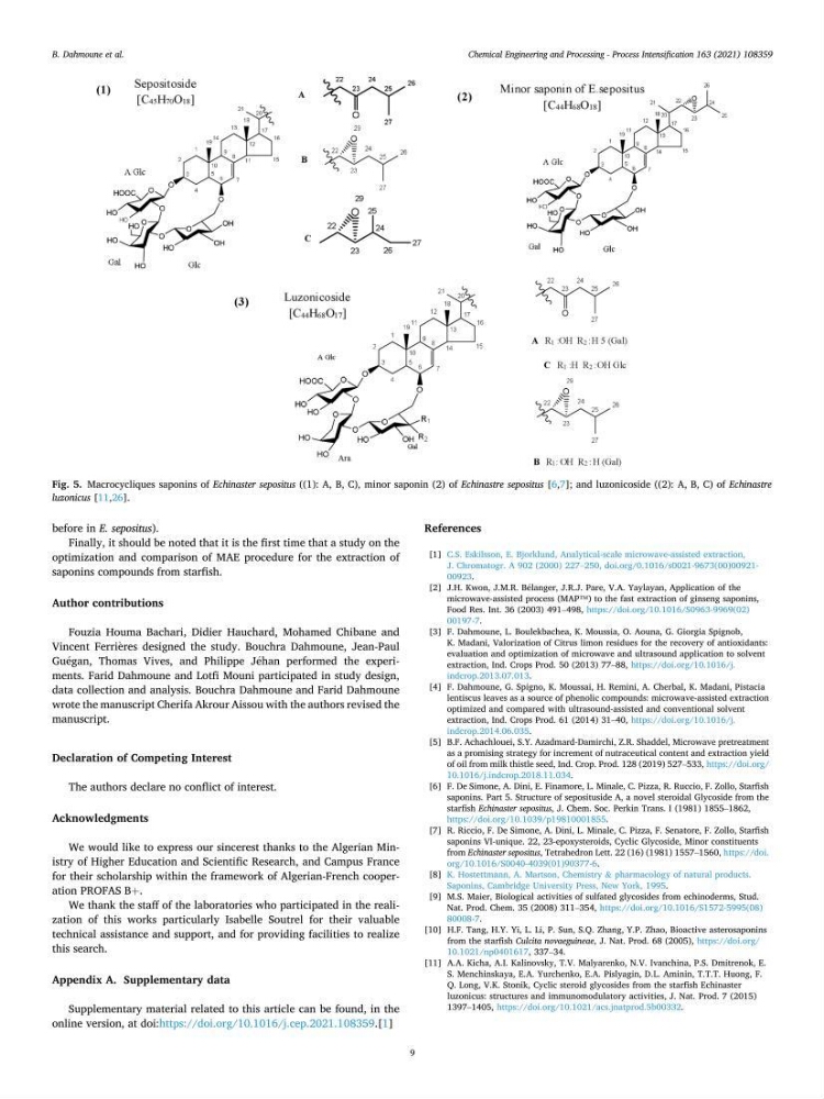 Optimisation des conditions d’extraction par micro-ondes et ultrasons des saponines et des caroténoïdes de deux Échinodermes Astéroidea de la marge algérienne (Echinaster sepositus et Ophidiaster ophidianus) et étude de leurs activités biologiques