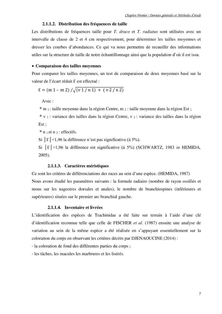 Contribution à la famille des Trachinidae (Osteichthyens, Perciformes)dans le bassin algérien