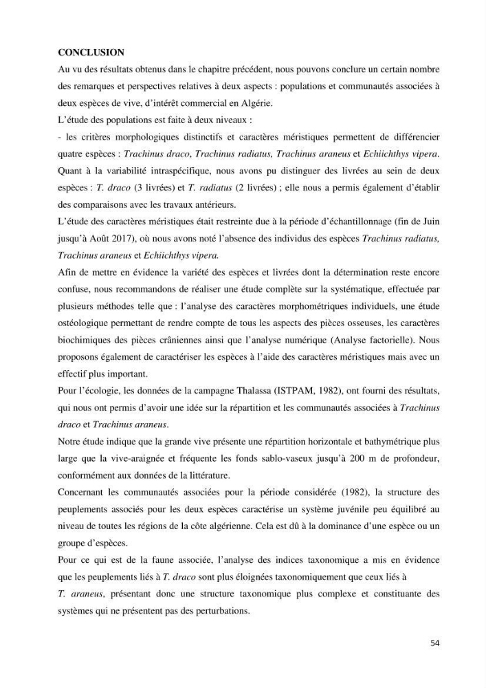 Contribution à la famille des Trachinidae (Osteichthyens, Perciformes)dans le bassin algérien