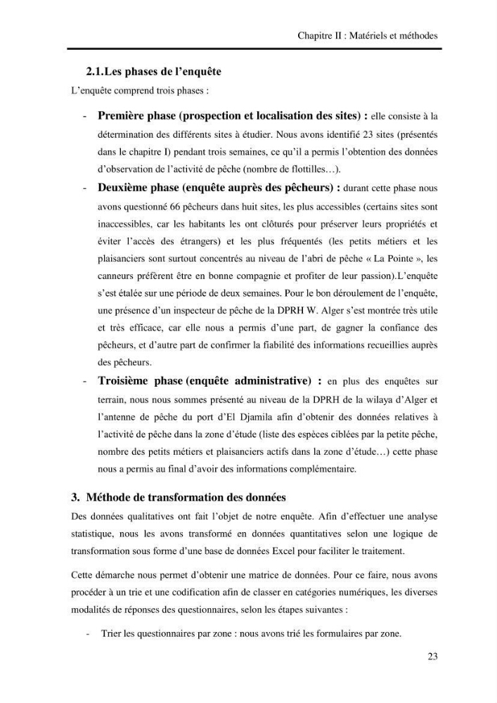 Impact de la pêche artisanale et plaisancière sur l’ichtyofaune de la zone Bab El Oued-Ain Benian.: