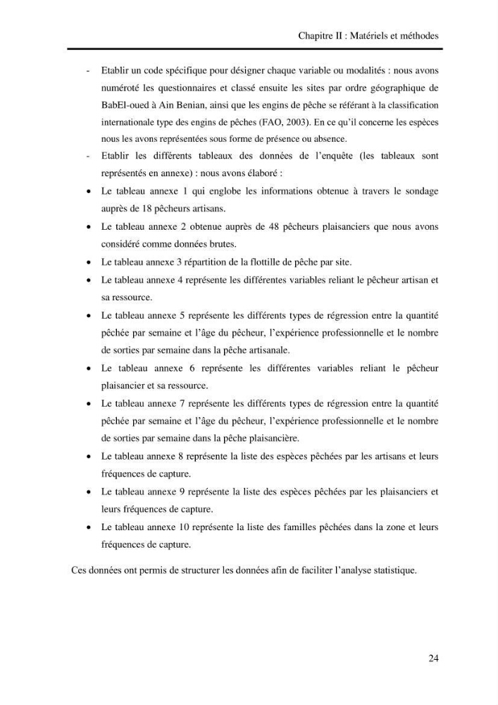 Impact de la pêche artisanale et plaisancière sur l’ichtyofaune de la zone Bab El Oued-Ain Benian.: