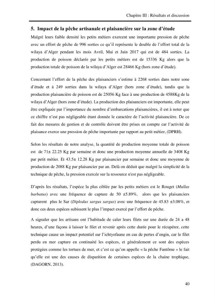 Impact de la pêche artisanale et plaisancière sur l’ichtyofaune de la zone Bab El Oued-Ain Benian.: