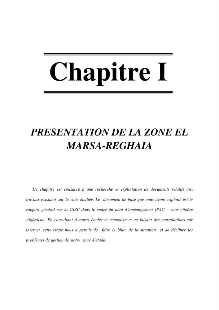 Approche empirique du contexte de gestion de la zone côtière El Marsa - Réghaia