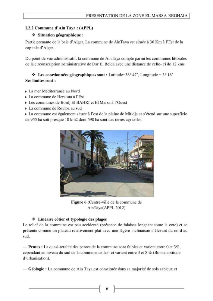 Approche empirique du contexte de gestion de la zone côtière El Marsa - Réghaia