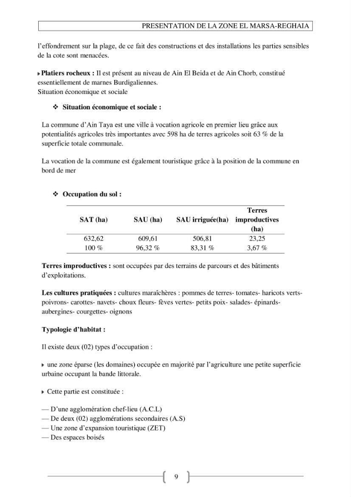 Approche empirique du contexte de gestion de la zone côtière El Marsa - Réghaia