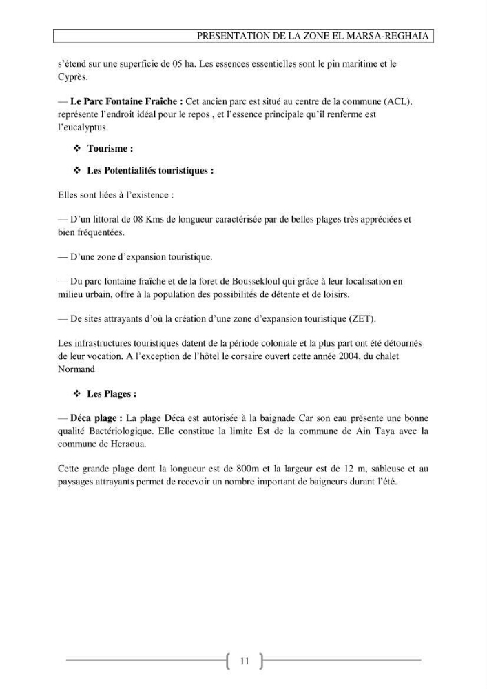 Approche empirique du contexte de gestion de la zone côtière El Marsa - Réghaia