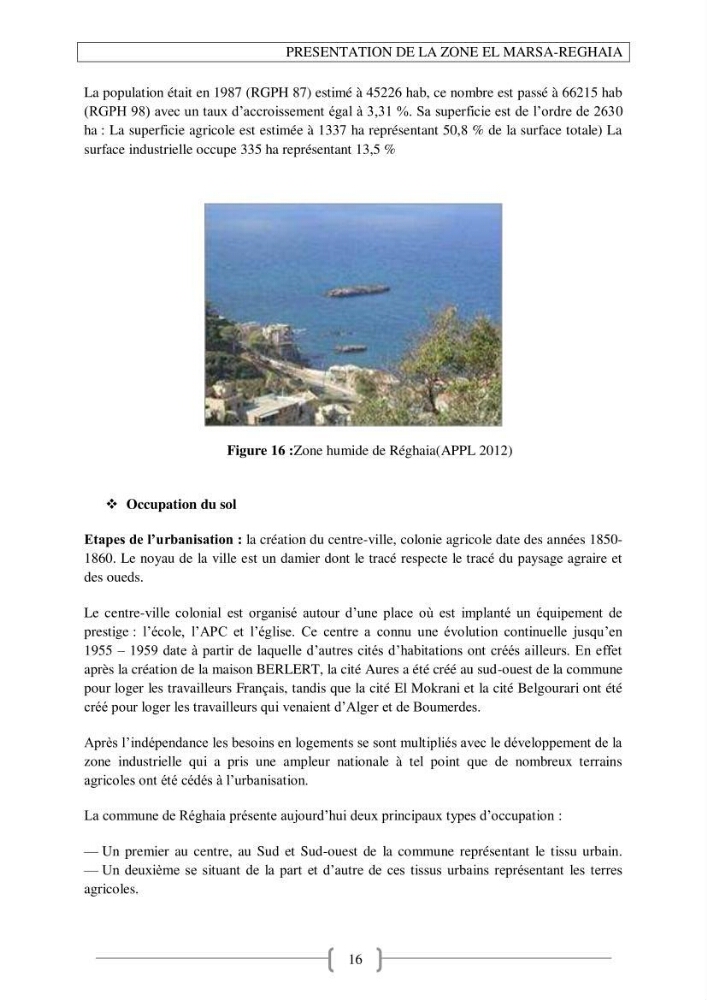 Approche empirique du contexte de gestion de la zone côtière El Marsa - Réghaia