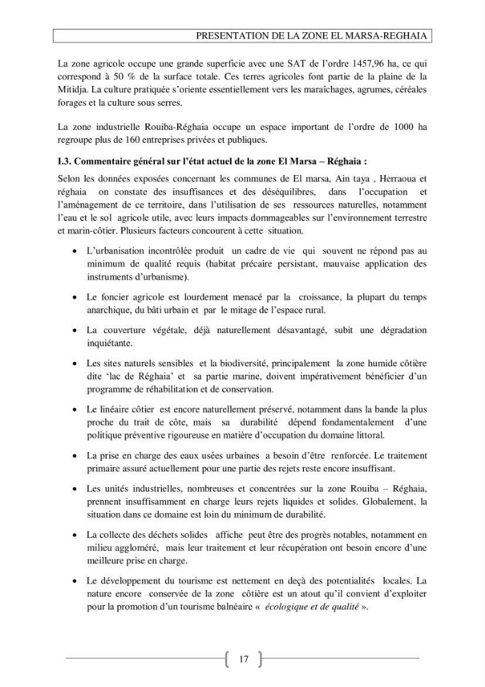 Approche empirique du contexte de gestion de la zone côtière El Marsa - Réghaia
