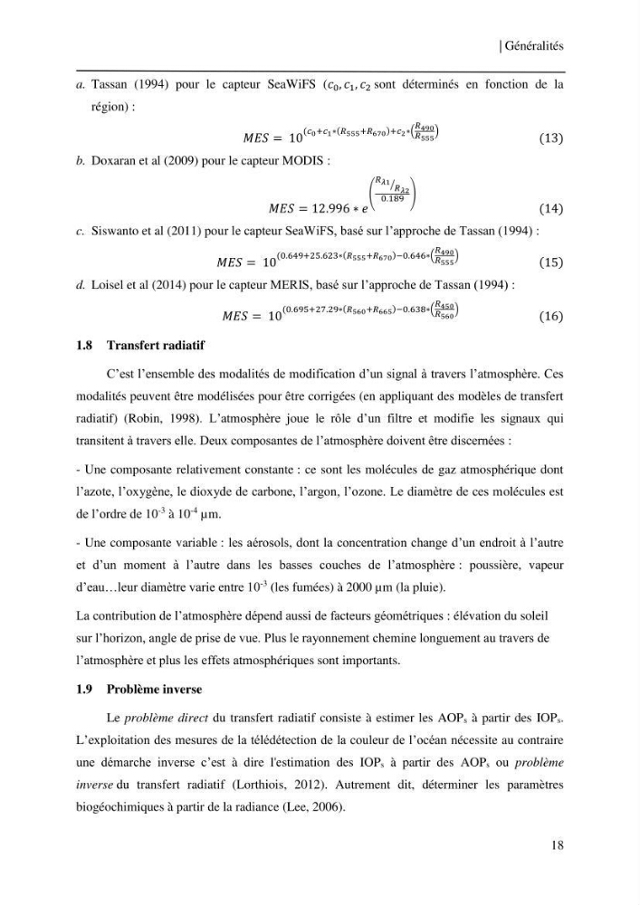 Conception des algorithmes empiriques pour l\'estimation de la chlorophylle-a et la turbidité dans la baie de Bou-Ismail: