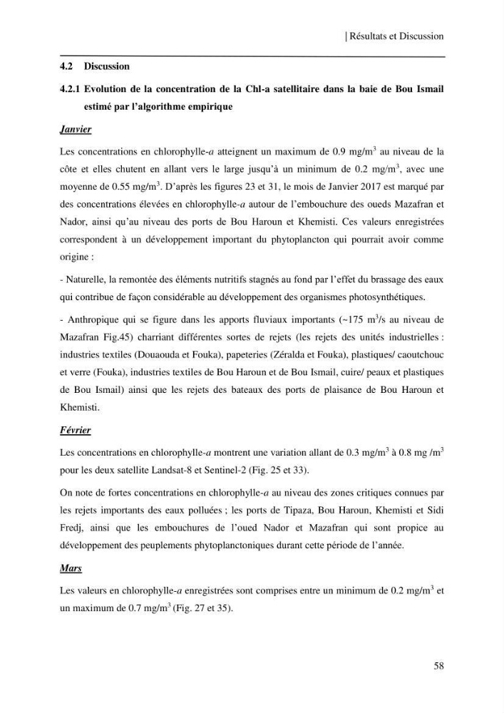 Conception des algorithmes empiriques pour l\'estimation de la chlorophylle-a et la turbidité dans la baie de Bou-Ismail: