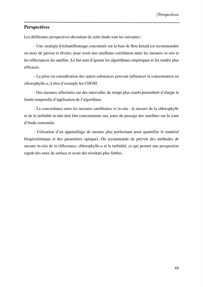 Conception des algorithmes empiriques pour l\'estimation de la chlorophylle-a et la turbidité dans la baie de Bou-Ismail: