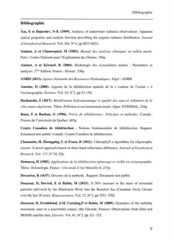 Conception des algorithmes empiriques pour l\'estimation de la chlorophylle-a et la turbidité dans la baie de Bou-Ismail: