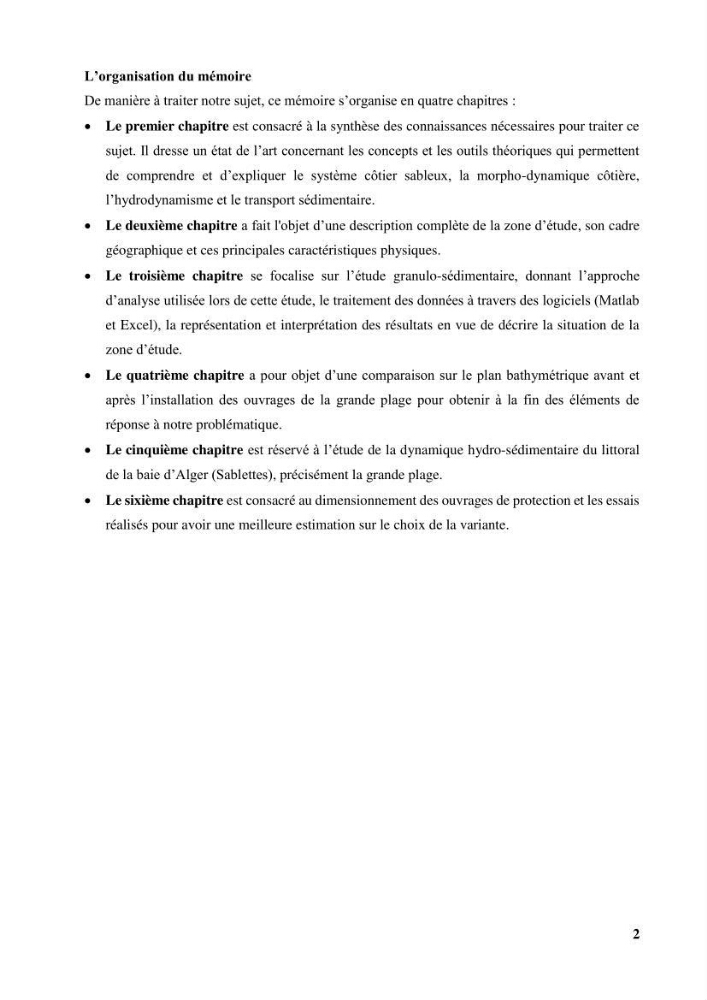 Impact des infrastructures de protection littorale sur l’évolution morphodynamique de la région centre de la baie d’Alger « site des Sablettes : la grande plage »: