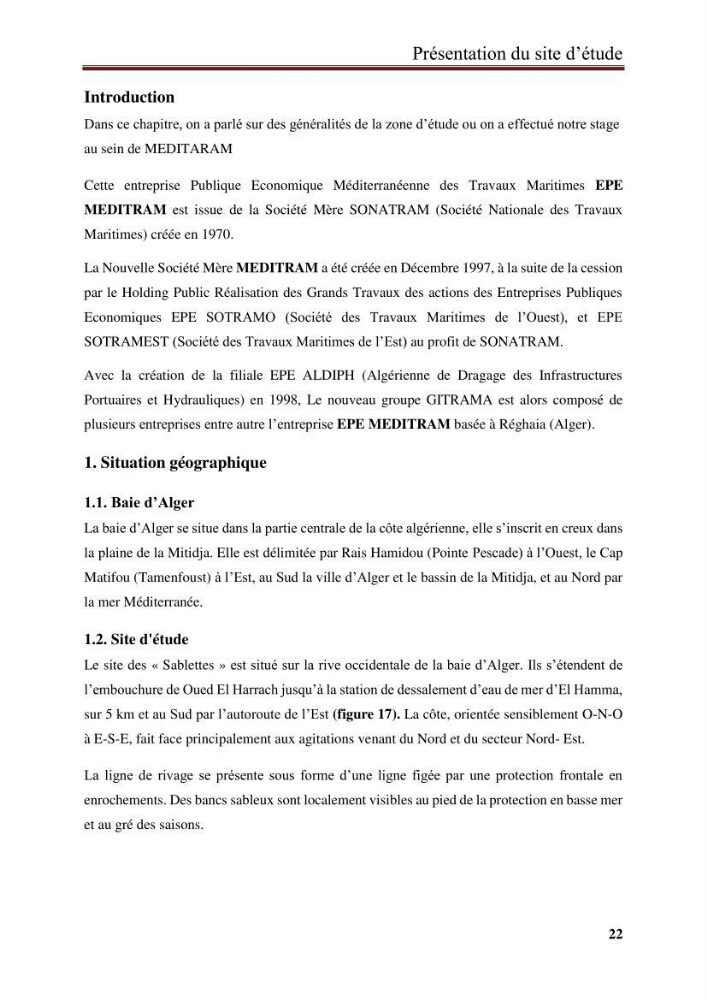 Impact des infrastructures de protection littorale sur l’évolution morphodynamique de la région centre de la baie d’Alger « site des Sablettes : la grande plage »: