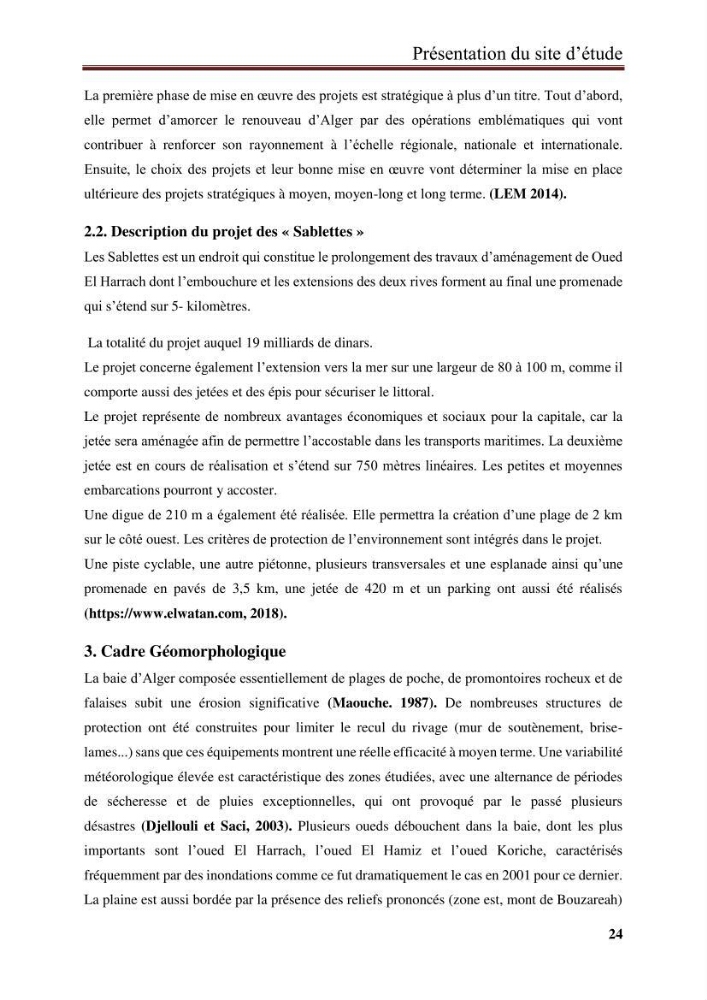 Impact des infrastructures de protection littorale sur l’évolution morphodynamique de la région centre de la baie d’Alger « site des Sablettes : la grande plage »: