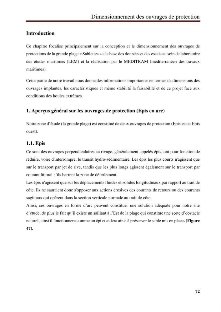 Impact des infrastructures de protection littorale sur l’évolution morphodynamique de la région centre de la baie d’Alger « site des Sablettes : la grande plage »: