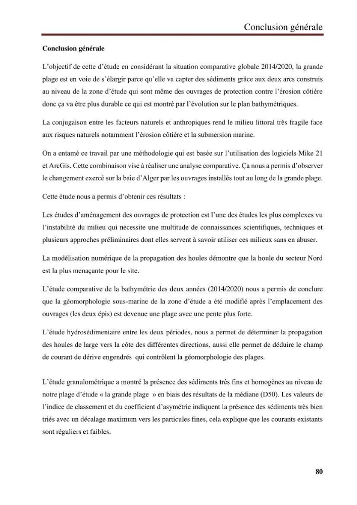 Impact des infrastructures de protection littorale sur l’évolution morphodynamique de la région centre de la baie d’Alger « site des Sablettes : la grande plage »: