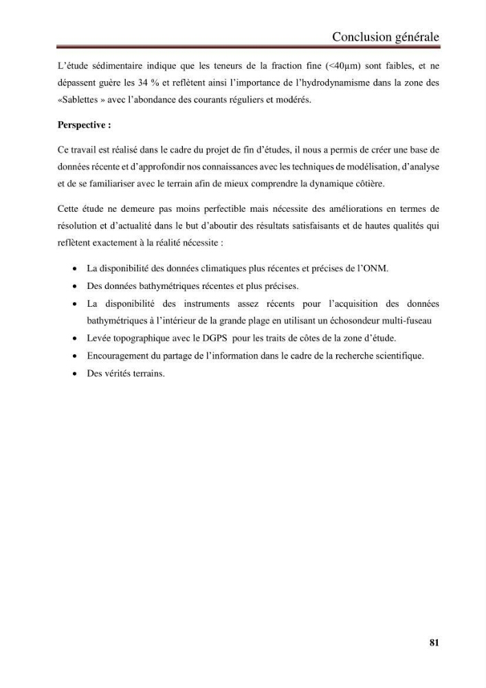 Impact des infrastructures de protection littorale sur l’évolution morphodynamique de la région centre de la baie d’Alger « site des Sablettes : la grande plage »:
