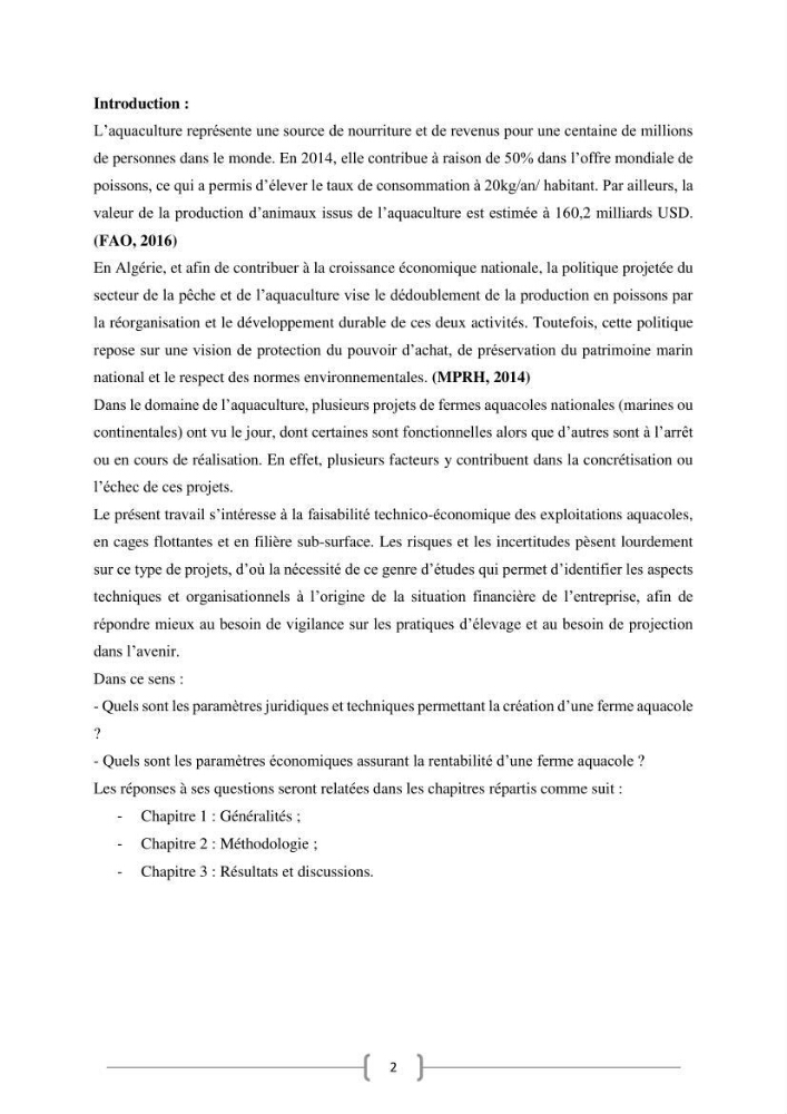 Etude Technico-économique et écologique de contribution des projets aqucoles au dévloppment durable en Algérie