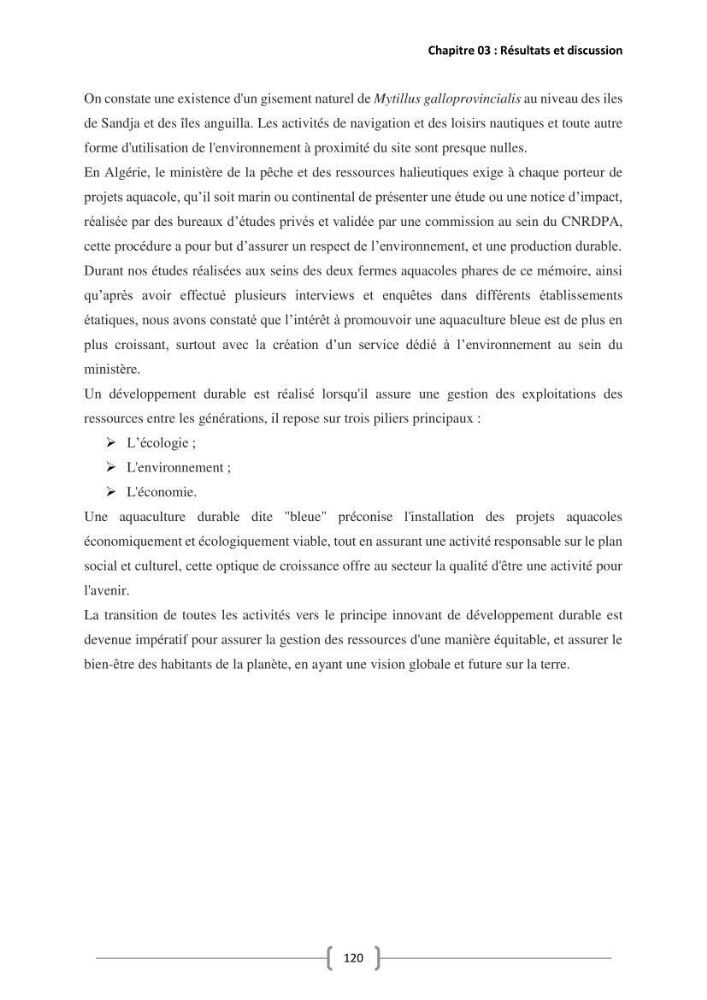 Etude Technico-économique et écologique de contribution des projets aqucoles au dévloppment durable en Algérie
