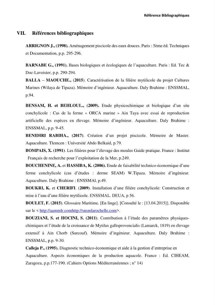 Etude Technico-économique et écologique de contribution des projets aqucoles au dévloppment durable en Algérie