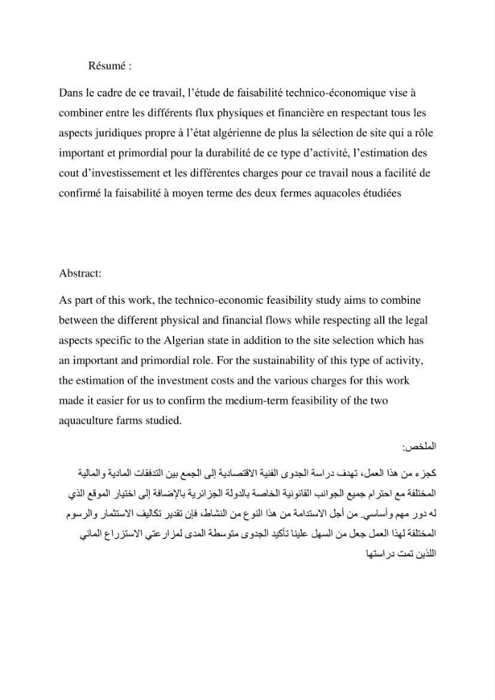 Etude Technico-économique et écologique de contribution des projets aqucoles au dévloppment durable en Algérie