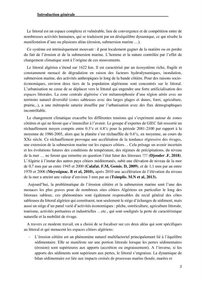 Changement climatique et risques côtiers dans la métropole algéroise.