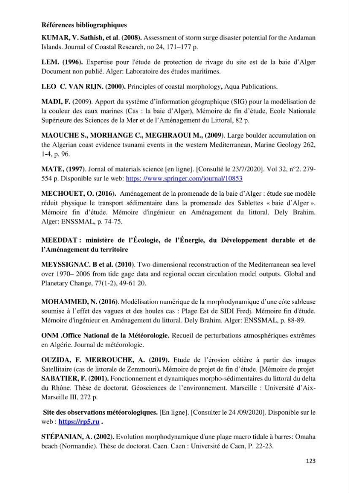 Changement climatique et risques côtiers dans la métropole algéroise.