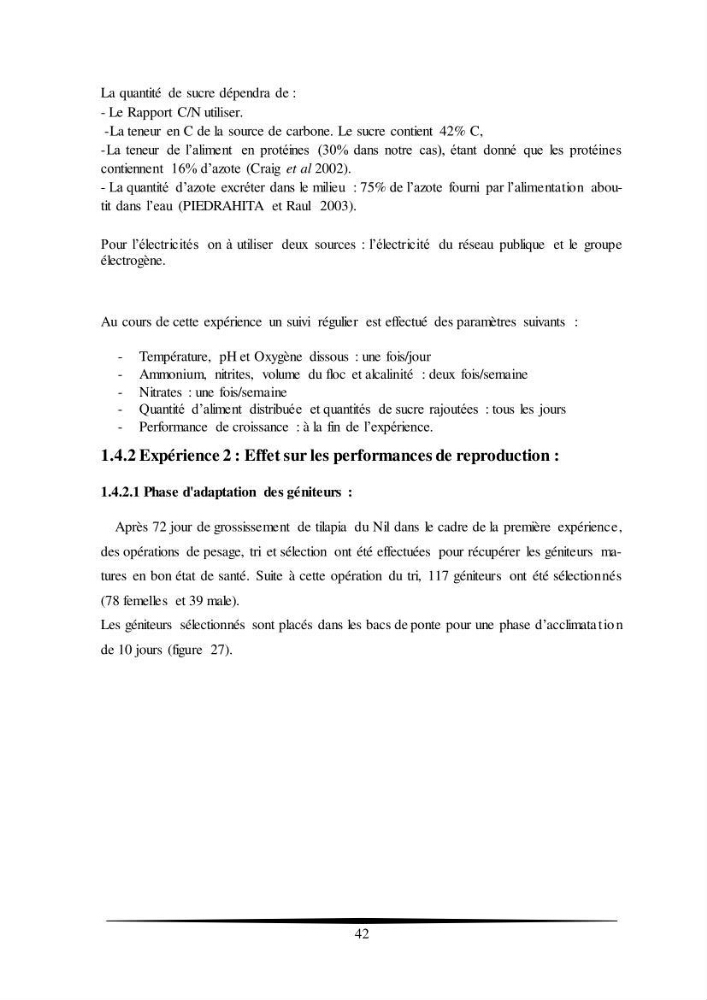 Essais d’élevage de Tilapia Nilotica en système biofloc : Effet sur la croissance, la reproduction et les paramètres du milieu