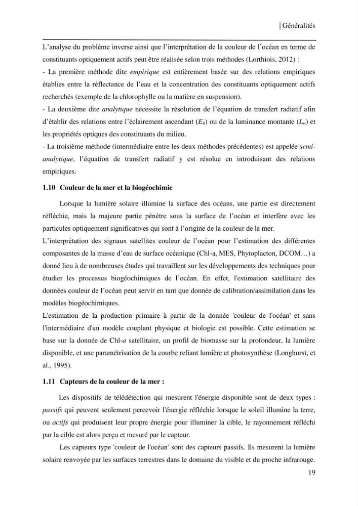 Conception des algorithmes empiriques pour l\'estimation de la chlorophylle-a et la turbidité dans la baie de Bou-Ismail
