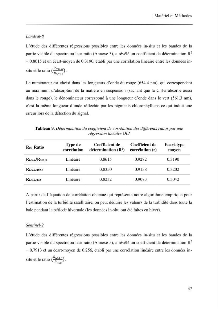 Conception des algorithmes empiriques pour l\'estimation de la chlorophylle-a et la turbidité dans la baie de Bou-Ismail