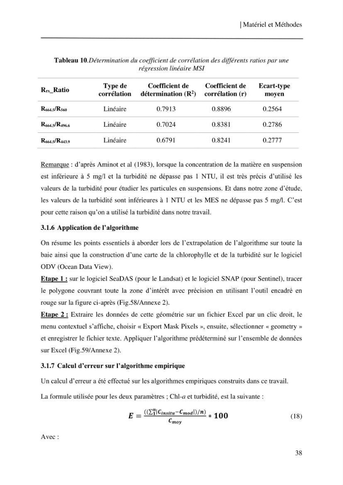 Conception des algorithmes empiriques pour l\'estimation de la chlorophylle-a et la turbidité dans la baie de Bou-Ismail