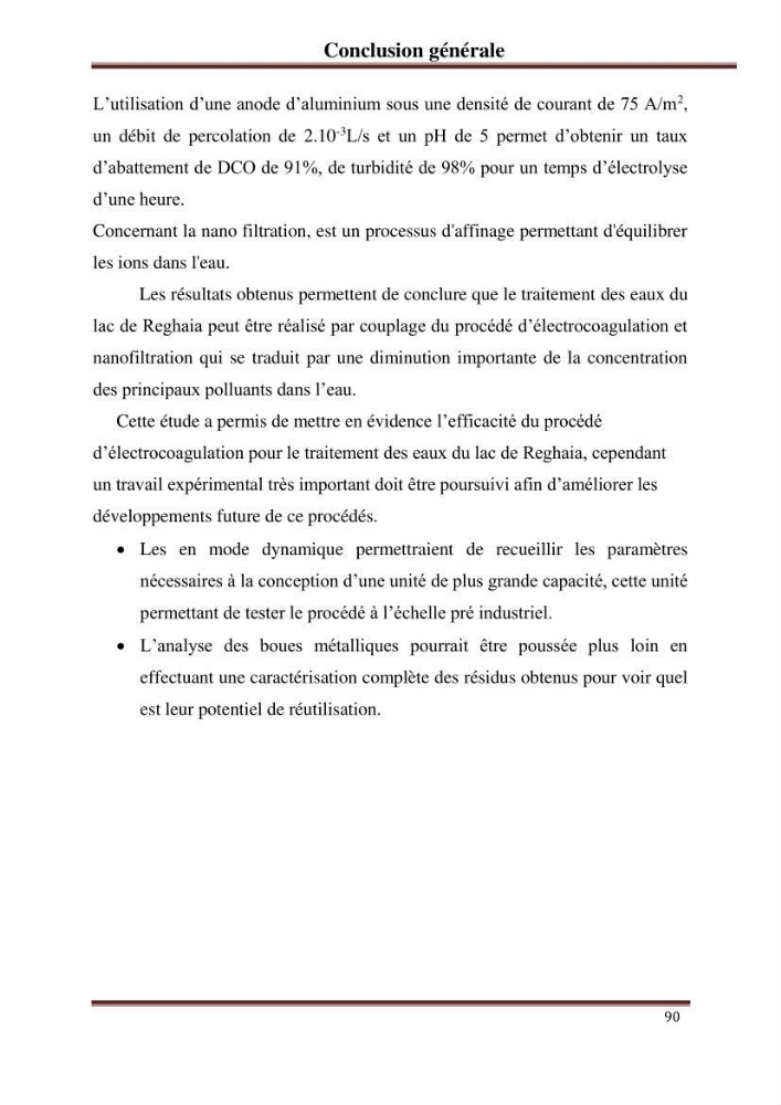 Contribution a l\'évaluation du degré de pollution des eaux du lac de reghaia et proposition des procédés de traitement électrochimique et membranire :