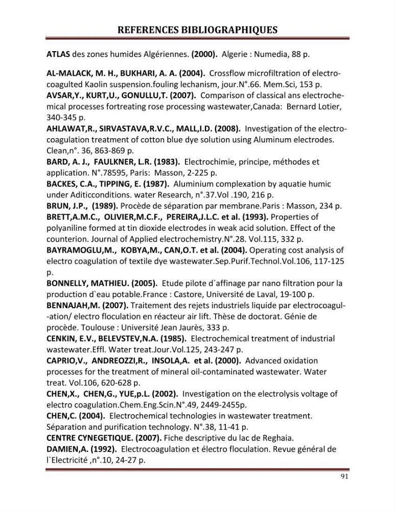 Contribution a l\'évaluation du degré de pollution des eaux du lac de reghaia et proposition des procédés de traitement électrochimique et membranire :